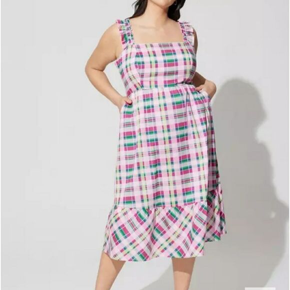 Torrid Plaid Poplin Tiered Ruffle Strap Dress Sz 4X - Picture 1 of 7
